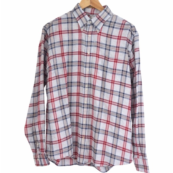 Brooks Brothers Red and Blue Plaid Linen Size Large Casual Shirt EUC - Picture 2 of 7